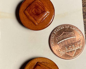 Set of 2 Vintage Glossy Brown Leather Shank 19mm 3/4" Buttons 16592