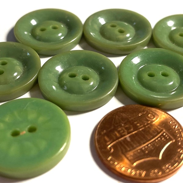 Set of 10 Vintage NOS Glossy Green Plastic 2-hole Sew-through Buttons 19mm 3/4" 14441