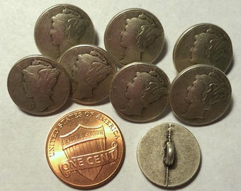 Lot of 8 Silver Tone Metal Shank Buttons Almost 5/8" 15.2mm Bust 9570