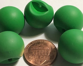Set of 5 Vintage Matte Dull Green Plastic Chunky Ball Shank Buttons Almost 3/4" 18.4mm 12432