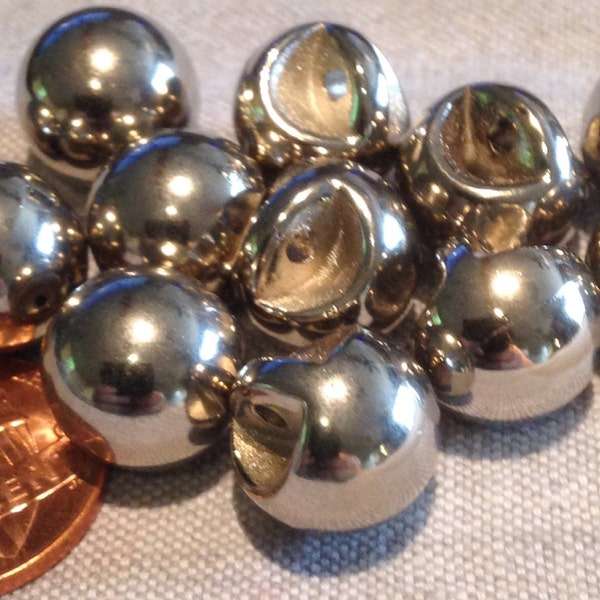 12 Shiny Silver Tone Plastic Ball Buttons 1/2" 12.7mm # 7660