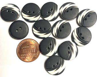 Juego de 12 botones vintage de plástico blanco y negro con 2 agujeros, de aproximadamente 15 mm (5/8") 267