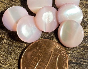 Set of 7 Vintage Pale Pink Mother of Pearl MOP Shank Buttons 11mm 7/16" 17556