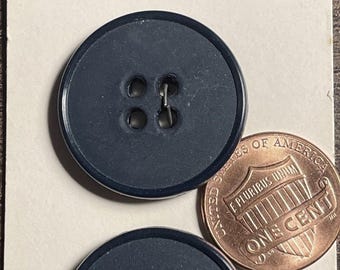 Set of 2 Vintage NOS Dark Navy Blue Plastic Buttons 1" 25.5mm 17418