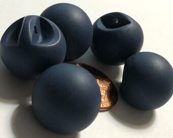 Set of 5 Vintage Matte Dull Navy Blue Plastic Chunky Ball Shank Buttons Almost 3/4" 18.5mm 12454