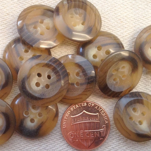 Lot of 12 Semi-translucent Brown & Tan Swirl Plastic Sew-through Buttons 3/4" 19mm # 7153