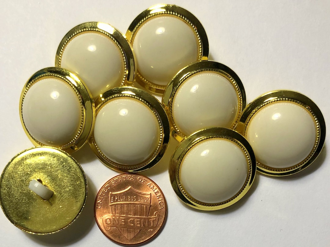 8 Domed Shiny Polished Gold Tone Plastic Domed Cream Center Shank 