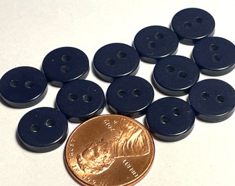 12 Small Vintage Glossy VERY Dark Navy Blue 2-hole Sew-through Plastic Buttons 7/16" 11mm 13504