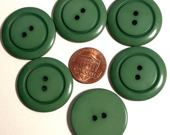 6 Large Beautiful Glossy Green Plastic 2-hole Sew-through Buttons 28mm 1 1/8" 13829