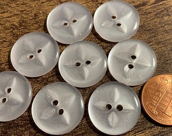 8 Vintage Glossy Pearlized Off-white Semi-translucent 2-hole Sew-through Plastic Buttons Carved Cross 3/4" 19mm 13279