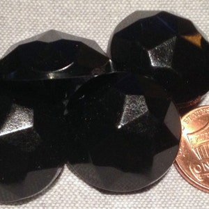 8 New Shiny Glossy Domed Faceted Black Plastic Shank Buttons 7/8&quot; 23mm # 7724