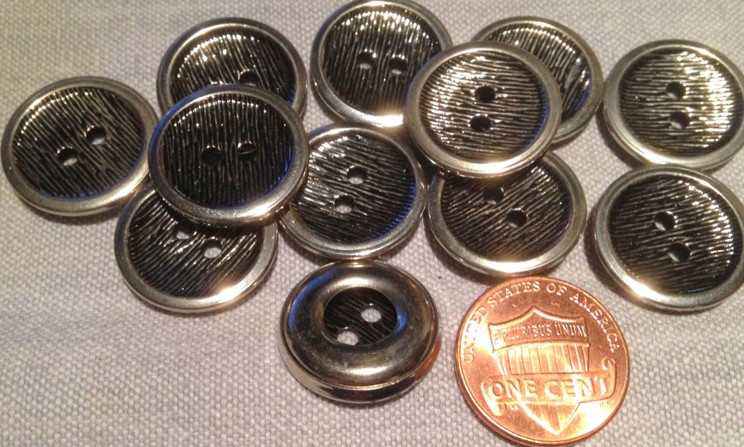 12 Shiny Silver Tone Metal Sew-through Hollow Buttons Almost 3/4