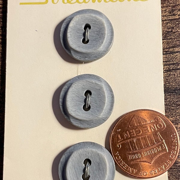 Set of 3 Vintage On Card Streamline Matte Dull Gray Sew-through 2-hole Plastic Buttons 15.5mm 5/8" 14681