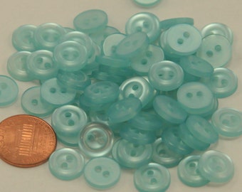 Lot of 24 Small Pale Blue Pearlized Plastic Sew-through Buttons 7/16" 11mm # 6524