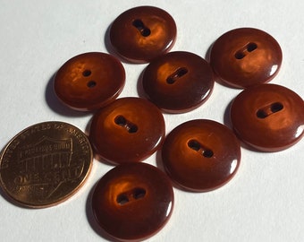 Set of 8 Vintage NOS Glossy Domed Reddish Brown & Rust 2-hole Sew-through Plastic Buttons 5/8" 16mm 14848