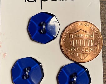 Juego de 3 botones octogonales vintage de plástico azul oscuro con dos agujeros, 15 mm (9/16"), 16939