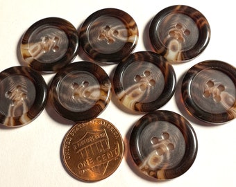 Set of 8 Rimmed Semi-translucent Brown Faux Tortoise Shell 4-hole Sew-through Plastic Buttons 13/16" 20mm 14781