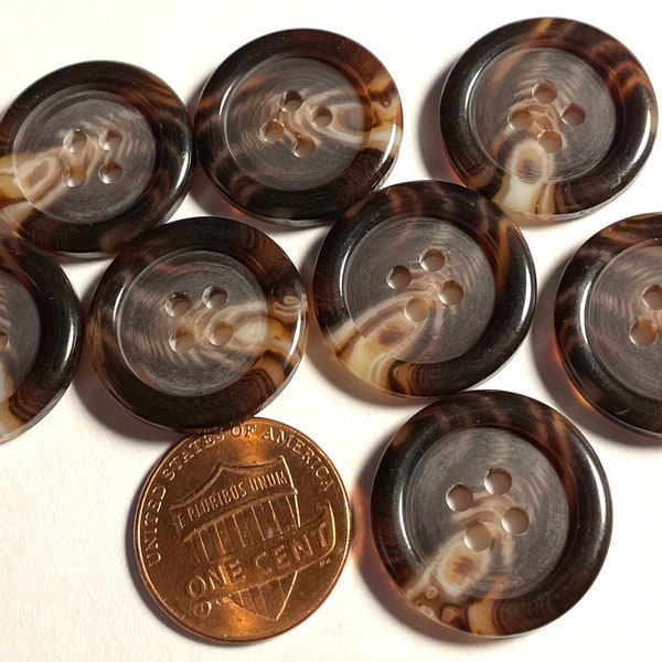 Set of 8 Rimmed Semi-translucent Brown Faux Tortoise Shell 4-hole Sew-through Plastic Buttons 13/16" 20mm 14781