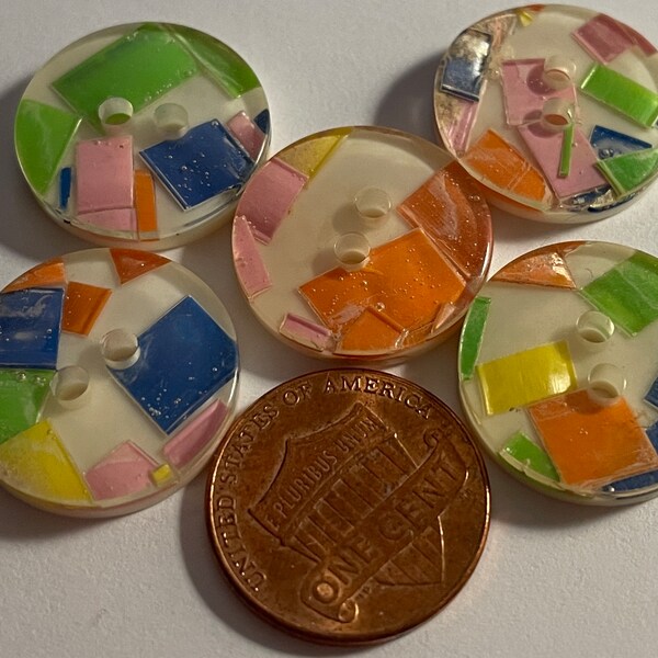 5 Vintage Multicolor Green Blue Orange Pink Yellow 2-hole Sew-through Plastic Buttons 19mm 3/4" 14409