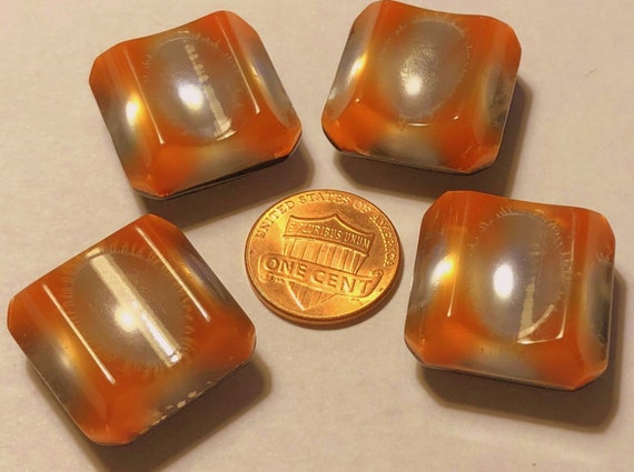 4 Vintage Retro Rectangular Almost Square Thick Glossy Pearlized