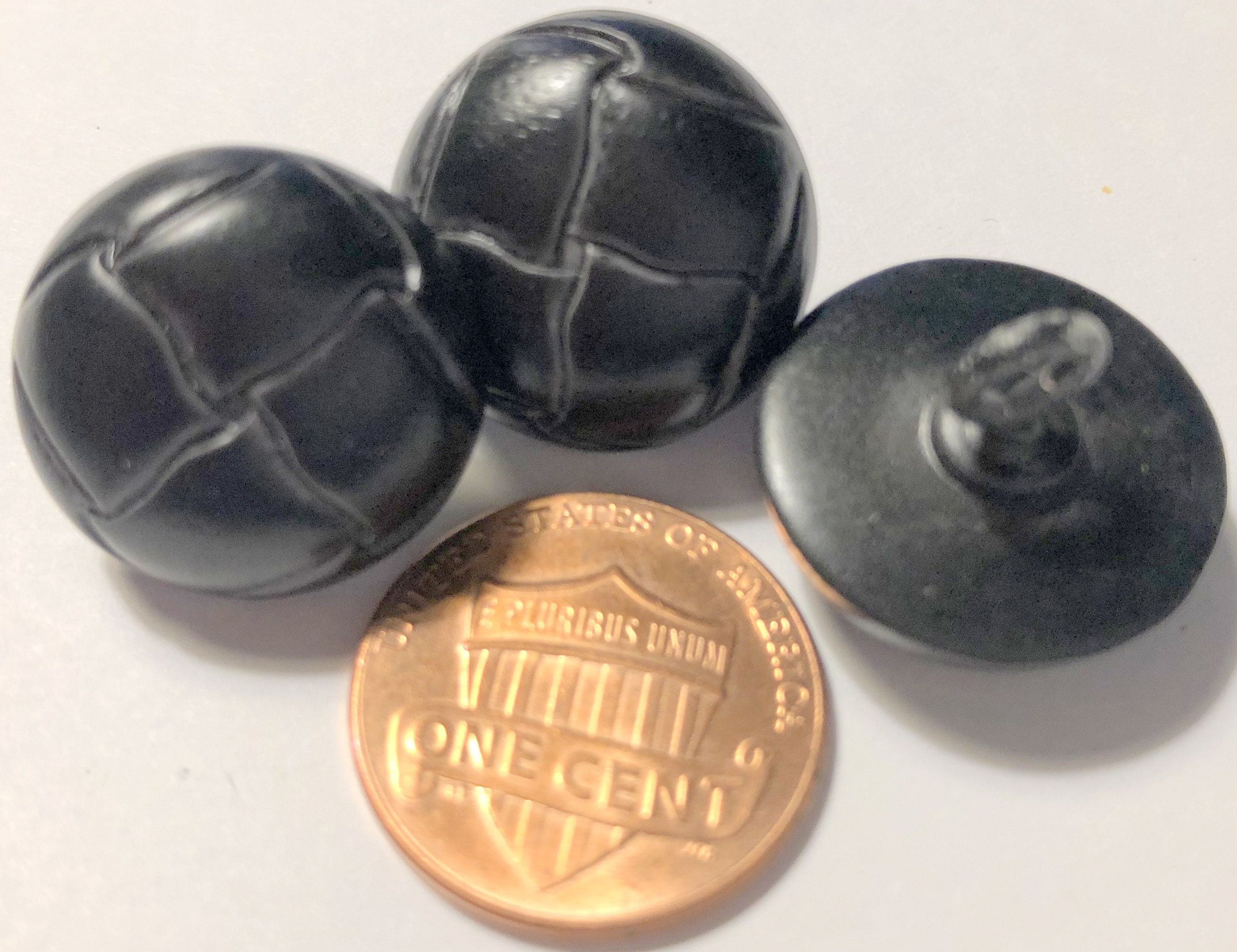 3 Domed Glossy Black Plastic Shank Buttons Look Like Leather Etsy UK