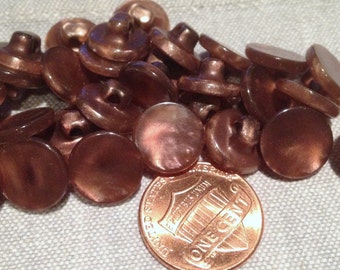 24 Small Flat Top Pearlized Brown Plastic Buttons 7/16" 11.4mm # 7689