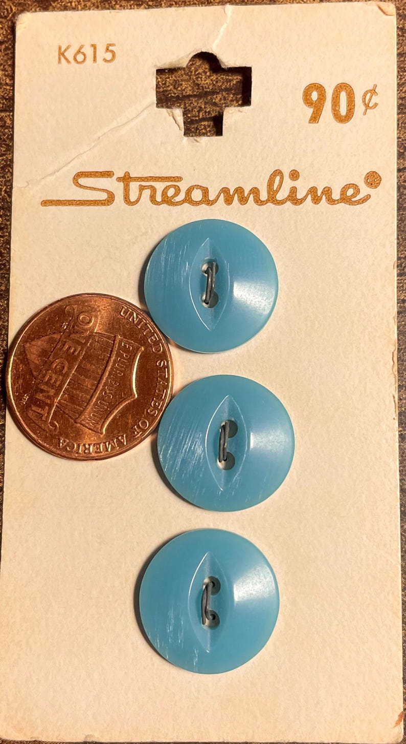 Stream Line Sewing Buttons Numbers Set of 3 Vintage Cat Eye Blue Plastic Buttons 15mm Almost 5/8