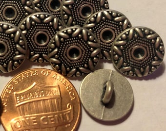 9 Intricate Silver Tone Metal Shank Buttons 1/2" 13mm Made in Italy Lot # 5795