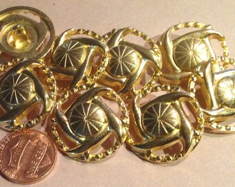 Lot of 8 Domed Pierced Large Shiny Gold Tone Steampunk Metal Buttons 1" 25mm # 7426