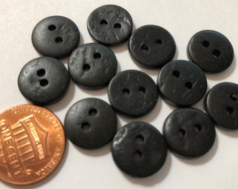 12 Black Dyed Coconut Shell Buttons Sew-through 2-hole 12.7mm 1/2" # 11214