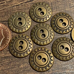 Set of 8 Antique Brass Tone Metal Sew-through 2-hole Buttons Almost 5/8" 15mm 14225