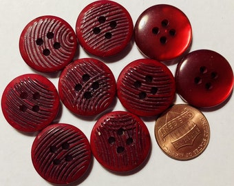 9 Carved Look Pearlized Back Dark Red Plastic Sew-through Buttons 13/16" 20mm # 4872