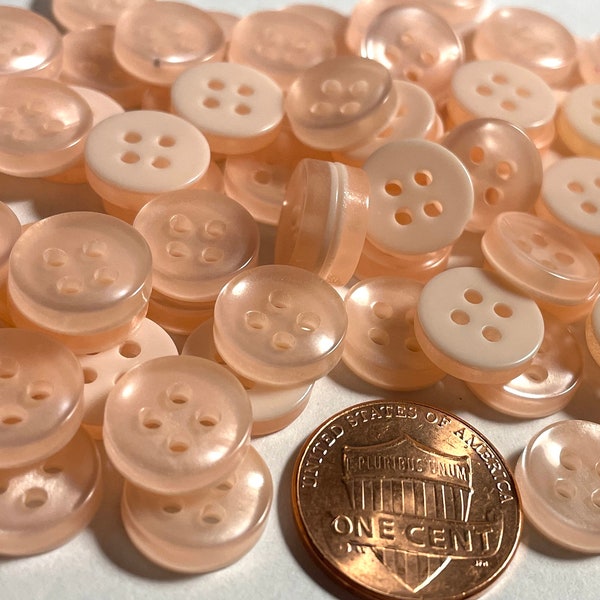 Lot of 12 Small Rimmed Pearlized Peach Pink Plastic 4-hole Sew-through Buttons 7/16" 11mm 12931