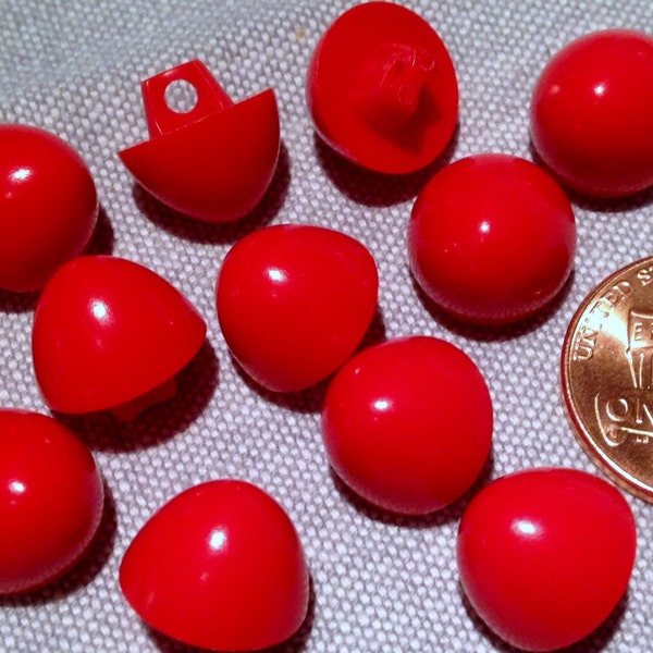 12 Shiny Glossy Tall Domed Red Plastic Shank Buttons 7/16" 11mm # 7613