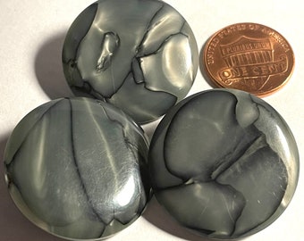 3 Large Vintage Marbled Gray Glossy Plastic Shank Buttons 27mm 1 1/16" 13415