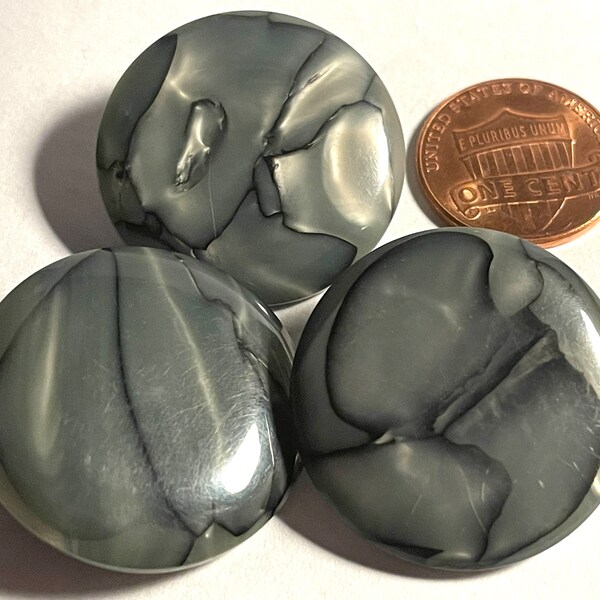 3 Large Vintage Marbled Gray Glossy Plastic Shank Buttons 27mm 1 1/16" 13415