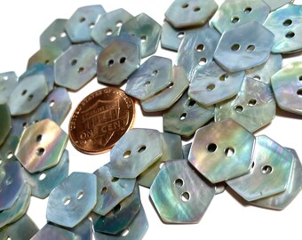 8 Pcs Only! 8 Dyed Pale Muted Blue Hexagon Honey Comb Shape Abalone MOP Mother of Pearl Shell Sew-through Buttons 13.5mm Almost 9/16" 13563