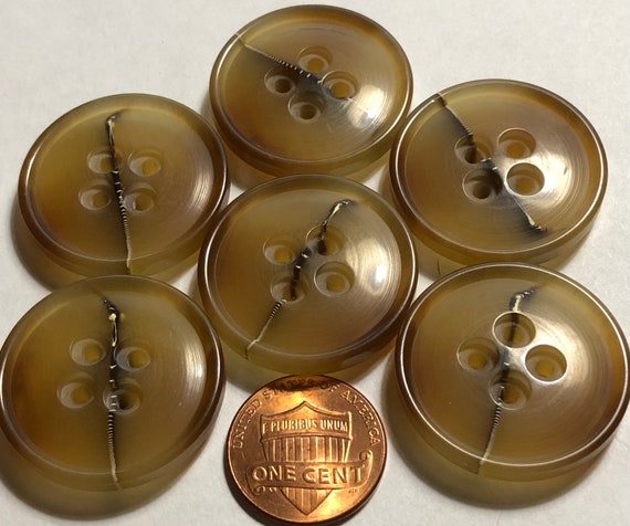 12 Pearlized Dark Muted Brownish Olive Green Plastic Shank Buttons Almost 9/16 13.5mm # 10332