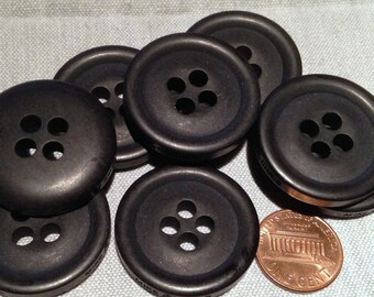 8 Large Thick Sturdy Black Plastic Mike Chris Brand Buttons 30.5mm 1 3/16" 7800