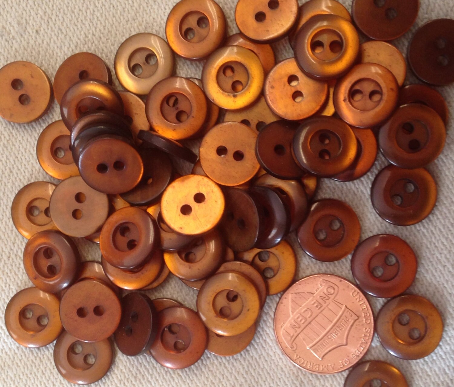 24 Small Pearlized Burnt Orange Plastic Sew-through 2-hole Buttons