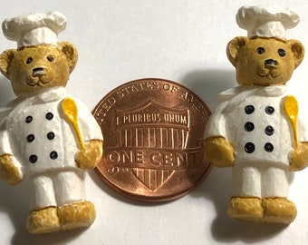 TWO JHB Hand-Painted Resin White Light Brown Chef Cook Teddy Bear Shank Buttons 30mm 1 3/16" Tall 12561