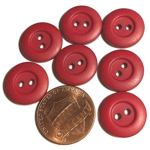 Set of 7 Vintage NOS Wide Rimmed Matte Dull Dark Muted Red 2-hole Sew-through Plastic Buttons 14.5mm 9/16&quot; 15861