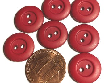 Set of 7 Vintage NOS Wide Rimmed Matte Dull Dark Muted Red 2-hole Sew-through Plastic Buttons 14.5mm 9/16" 15861