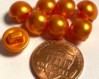 Lot of 8 Small Domed Pearly Finish Tangerine Orange Shank Plastic Buttons 3/8" 10mm 13599