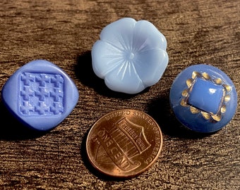 Mixed Lot of 3 Beautiful Vintage Blue Glass Shank Buttons 14618