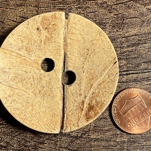 ONE Large Thick Concave Front Beige & Brown Natural Coconut Shell 2-hole Sew-through Button 50mm 2&quot; 16017