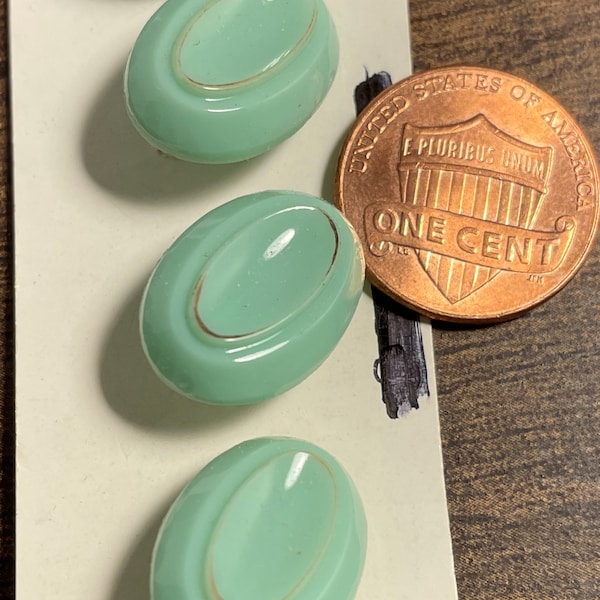Set of 4 Vintage Beautiful Oval Concave Schwanda Pale Green Delicate Gold Accent Glass Shank Buttons 17.5mm 11/16" Long West Germany 14360