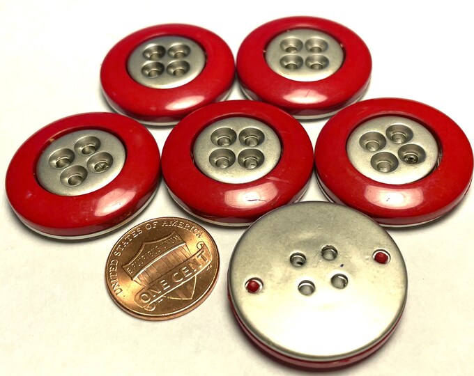Very Large Vintage Red Button, Buttons, Vintage Buttons, Red Sewing