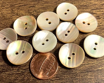 10 Vintage Curved Thick Iridescent Creamy Peach Green MOP Natural Shell 2-hole Buttons 17.5mm 11/16" 12775