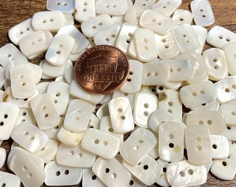 6 Pc Only! Vintage Iridescent Rectangular River Pearl Creamy White MOP Natural Shell 2-hole Sew-thru Buttons 12.5mm 1/2" Long 12748